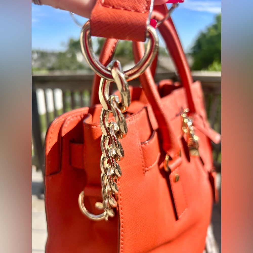 Michael Kors Large Orange Hamilton Saffiano Leather Tote Bag​ - Picture 4 of 16